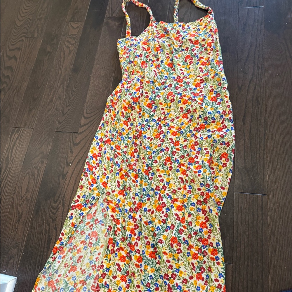 Velvet Floral Dress with Red and Blue Accents